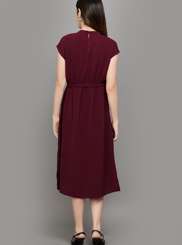 AND Solid Belted Midi Dress