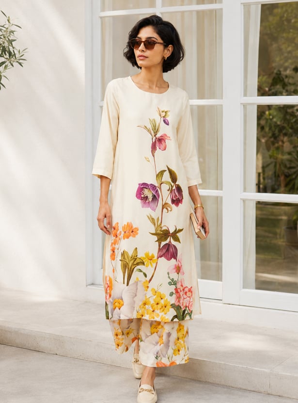 MELANGE Floral Print Straight Kurta Set