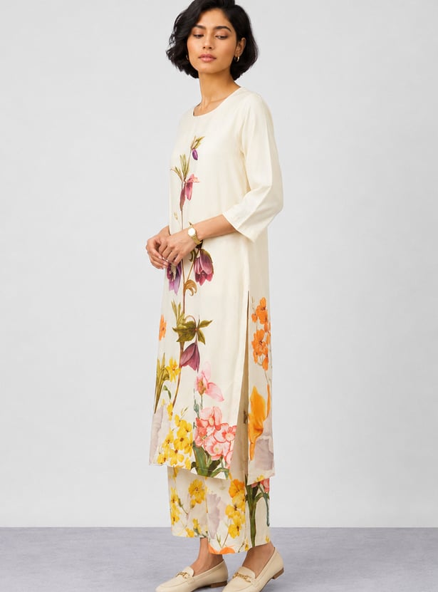 MELANGE Floral Print Straight Kurta Set