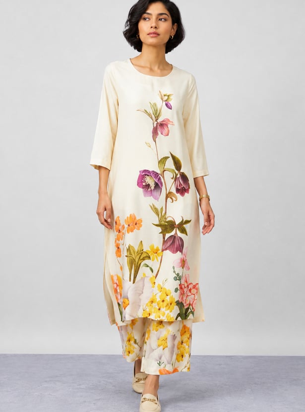 MELANGE Floral Print Straight Kurta Set