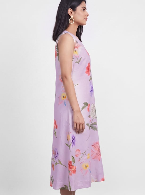 MELANGE Floral Print V-Neck Midi Dress