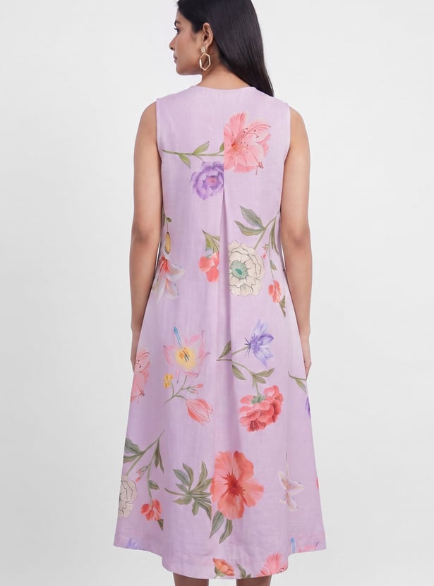 MELANGE Floral Print V-Neck Midi Dress