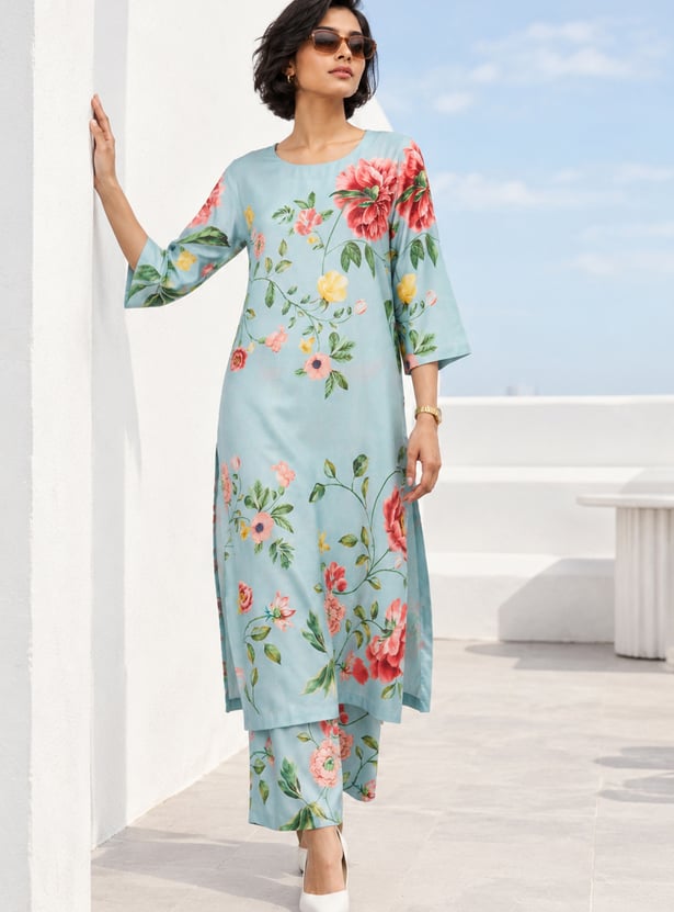 MELANGE Floral Print Straight Kurta Set
