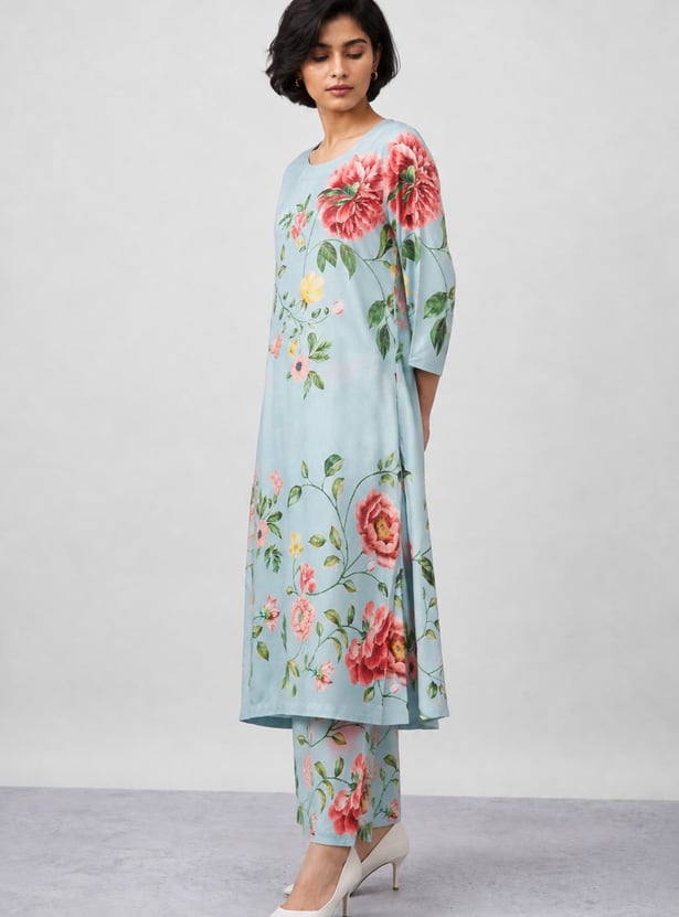 MELANGE Floral Print Straight Kurta Set