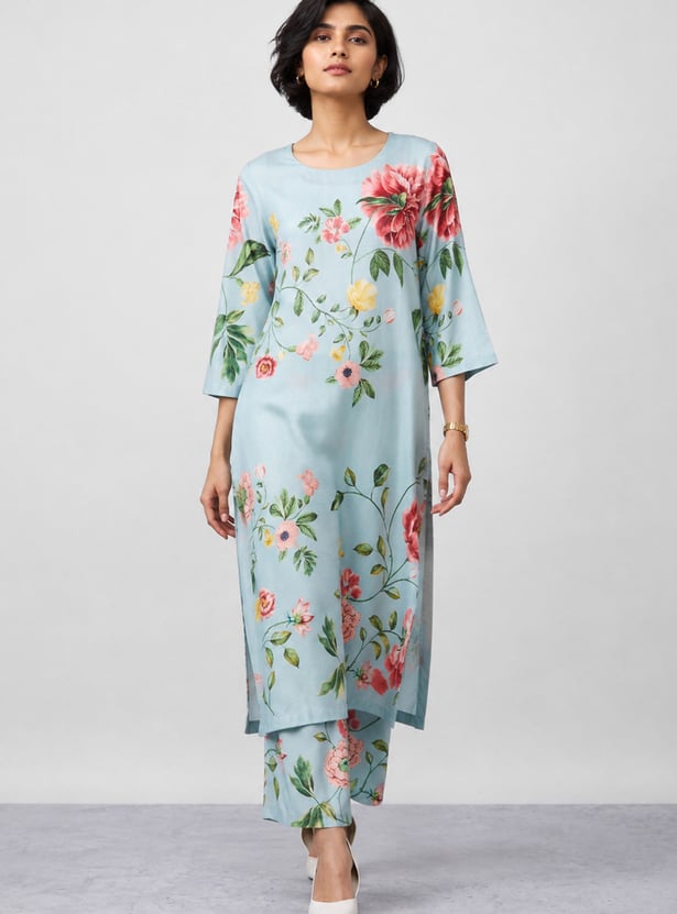 MELANGE Floral Print Straight Kurta Set