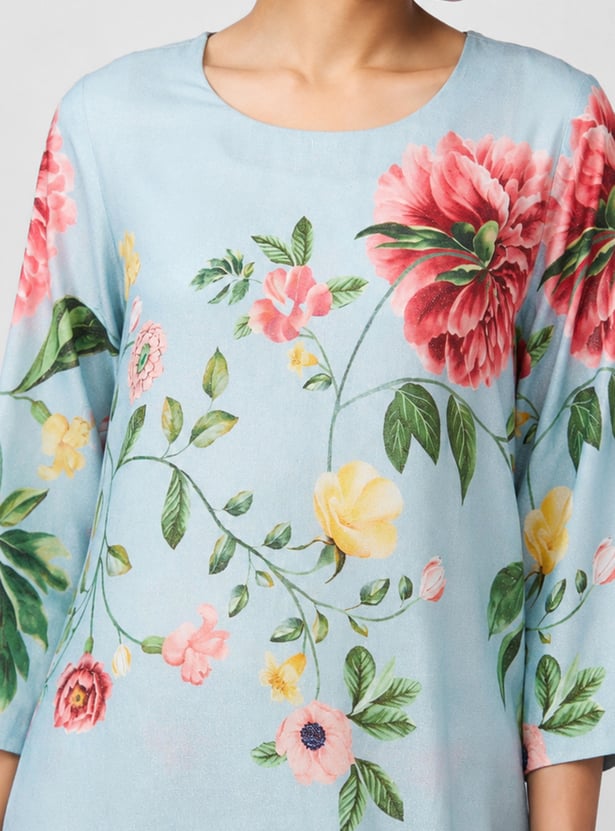 MELANGE Floral Print Straight Kurta Set