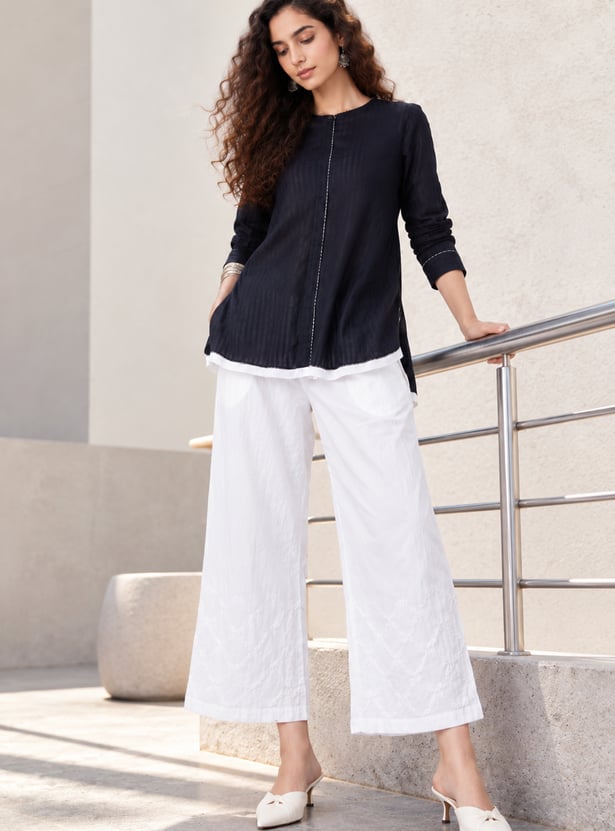 MELANGE Embroidered Flared Palazzos