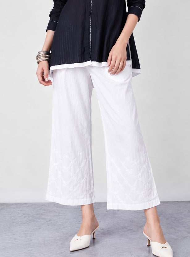 MELANGE Embroidered Flared Palazzos