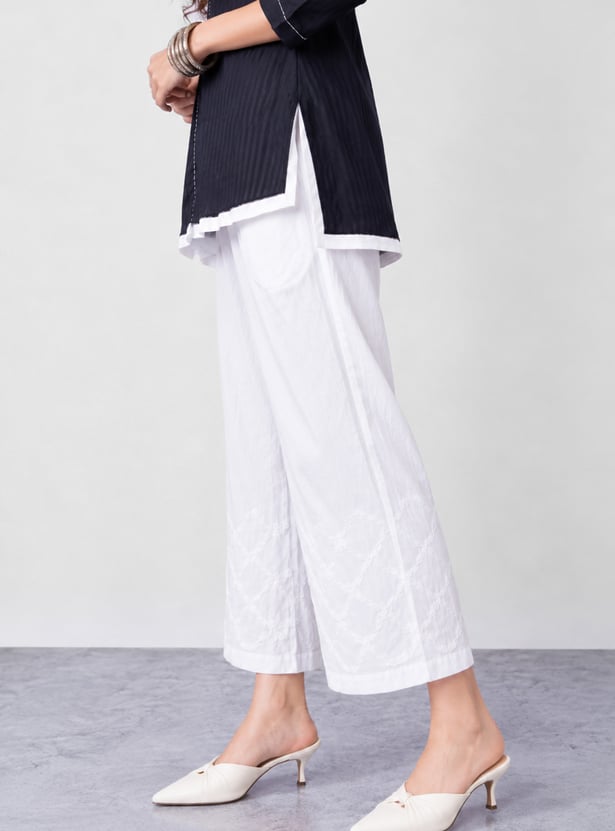 MELANGE Embroidered Flared Palazzos