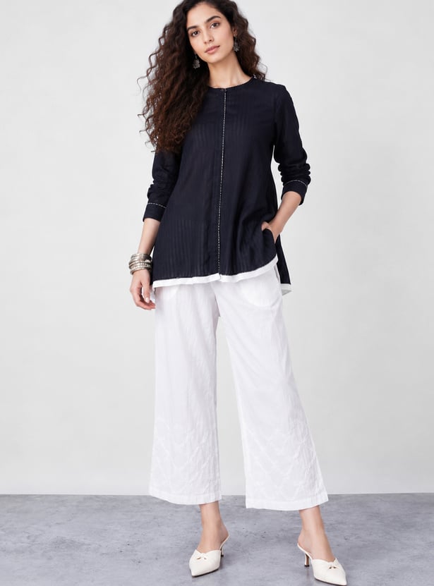 MELANGE Embroidered Flared Palazzos