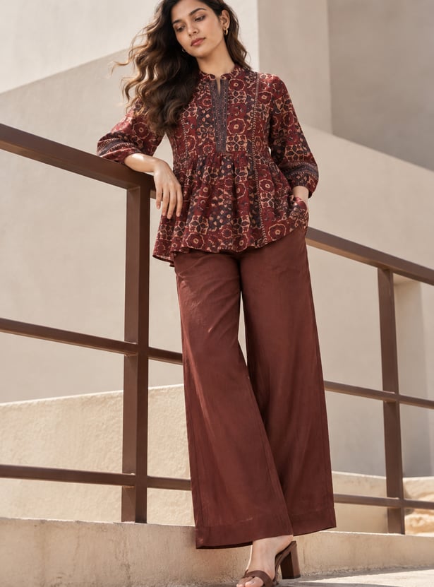 MELANGE Solid Flared Palazzos