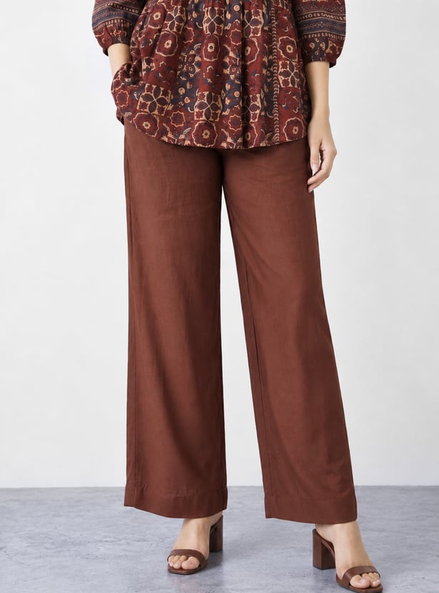 MELANGE Solid Flared Palazzos