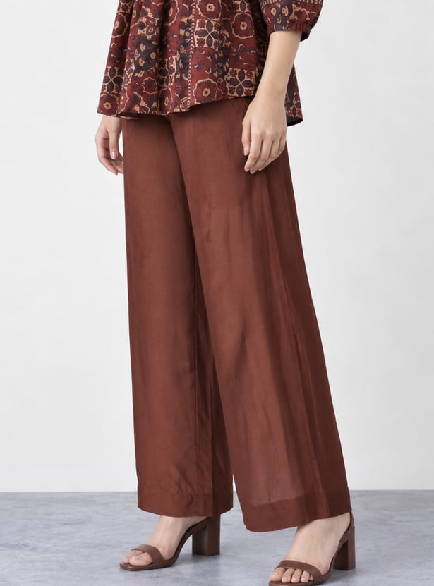 MELANGE Solid Flared Palazzos