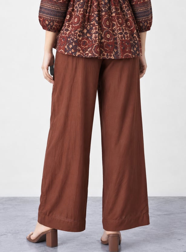 MELANGE Solid Flared Palazzos