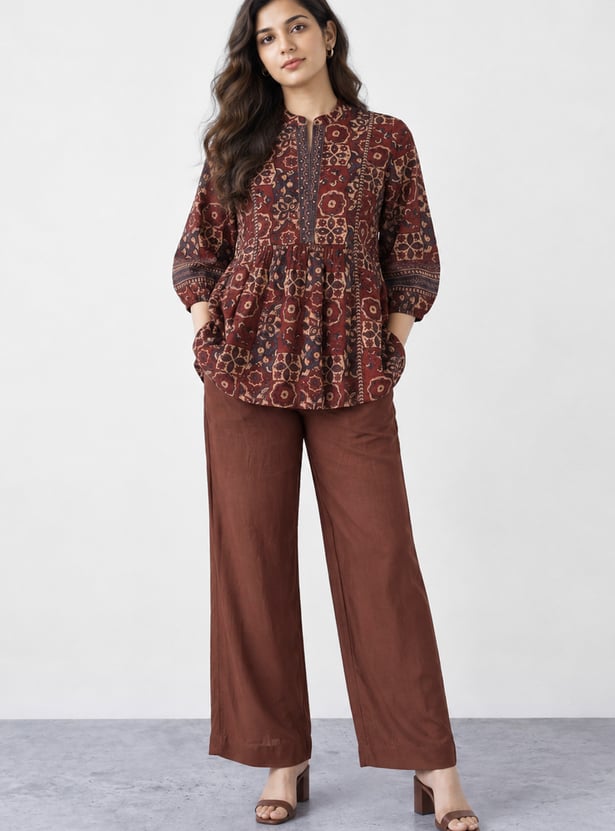 MELANGE Solid Flared Palazzos
