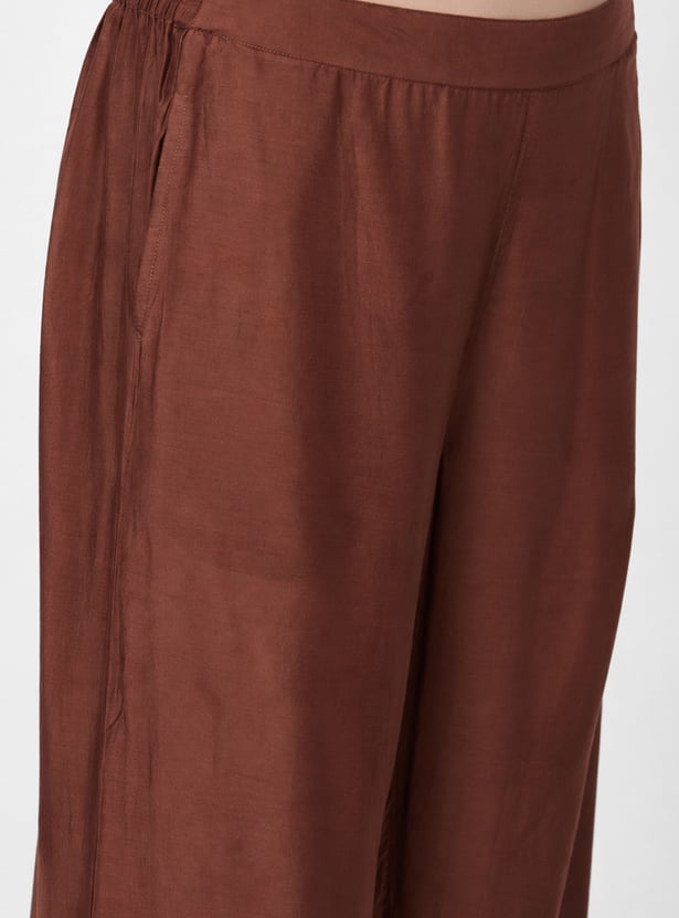 MELANGE Solid Flared Palazzos