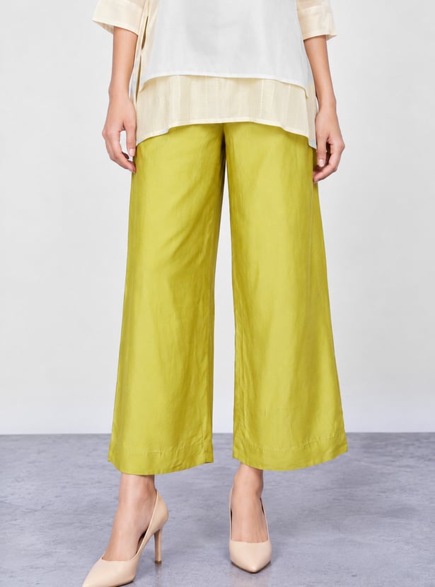 MELANGE Solid Flared Palazzos