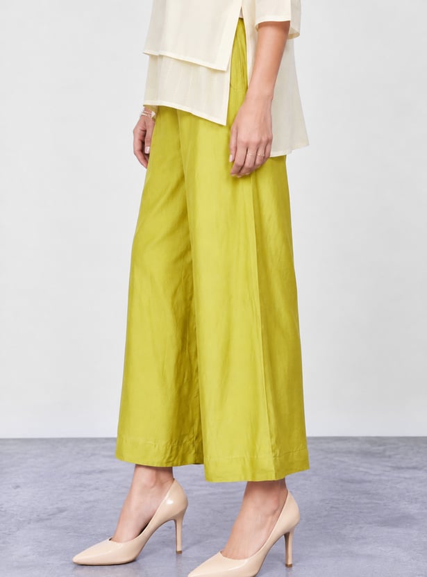 MELANGE Solid Flared Palazzos
