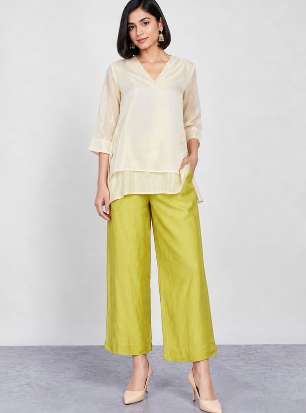MELANGE Solid Flared Palazzos