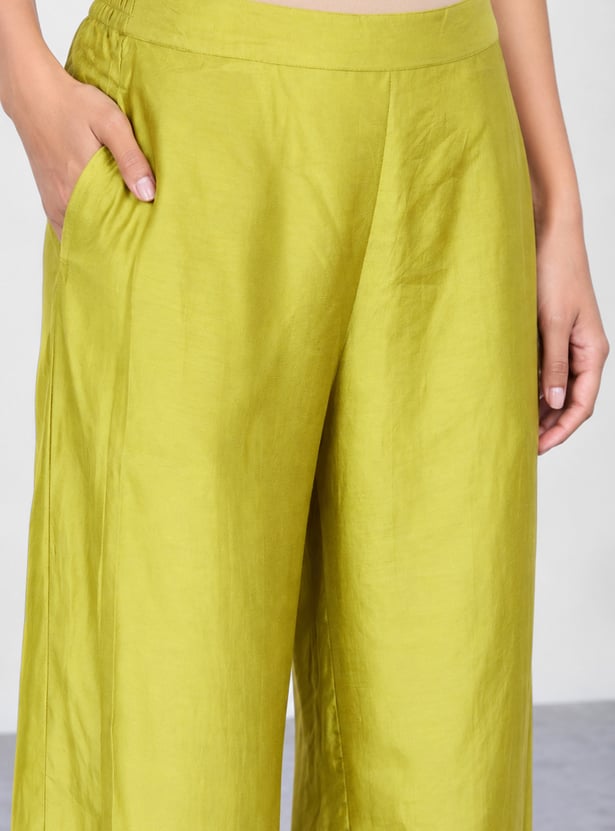MELANGE Solid Flared Palazzos