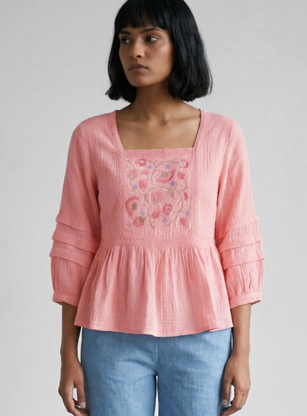 COLOUR ME BY MELANGE Embroidered Peplum Top
