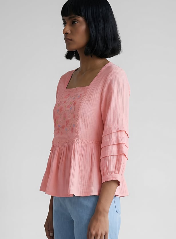 COLOUR ME BY MELANGE Embroidered Peplum Top