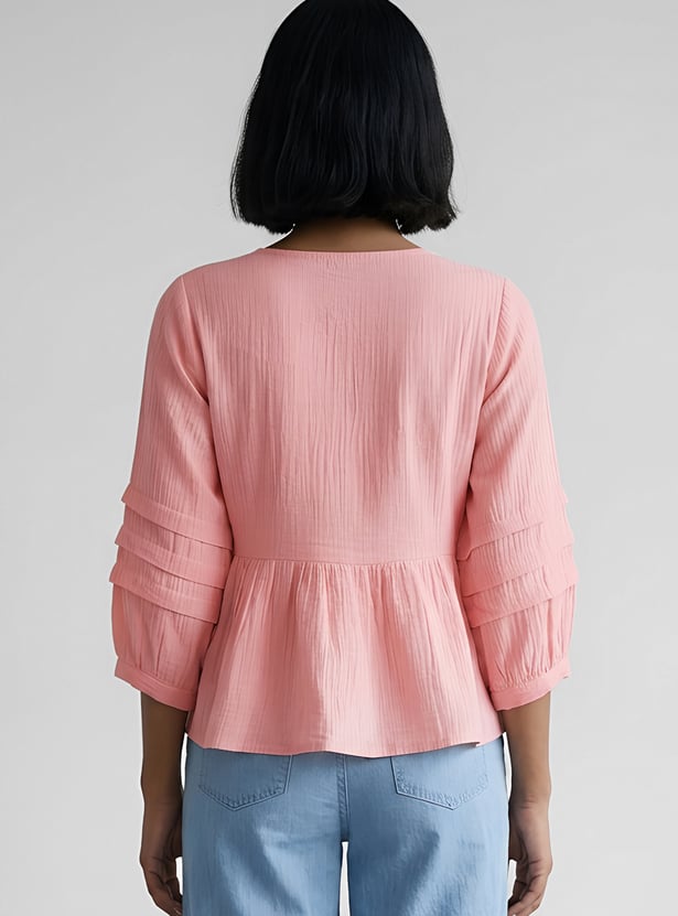 COLOUR ME BY MELANGE Embroidered Peplum Top