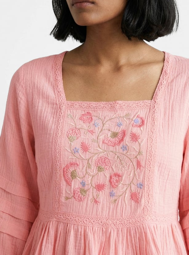 COLOUR ME BY MELANGE Embroidered Peplum Top