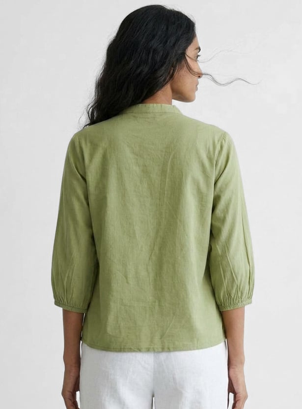 COLOUR ME BY MELANGE Embroidered Band Collar Top