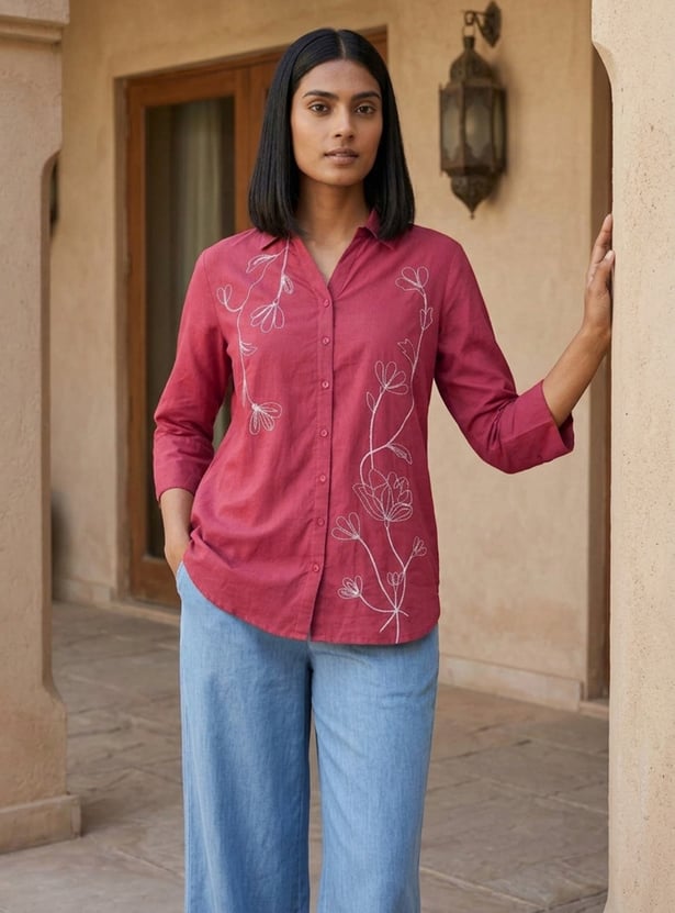 COLOUR ME Embroidered Shirt Style Top
