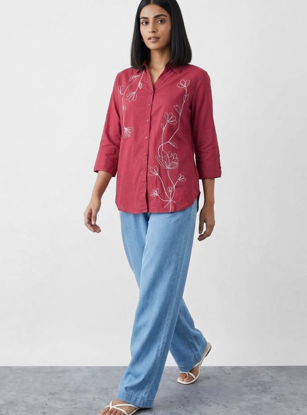 COLOUR ME Embroidered Shirt Style Top