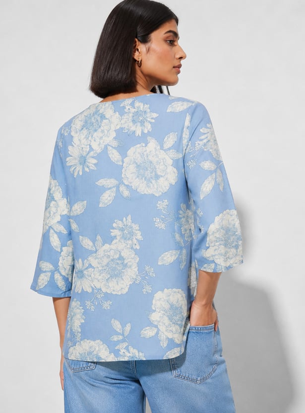 MELANGE Floral Print Keyhole Neck Kurti