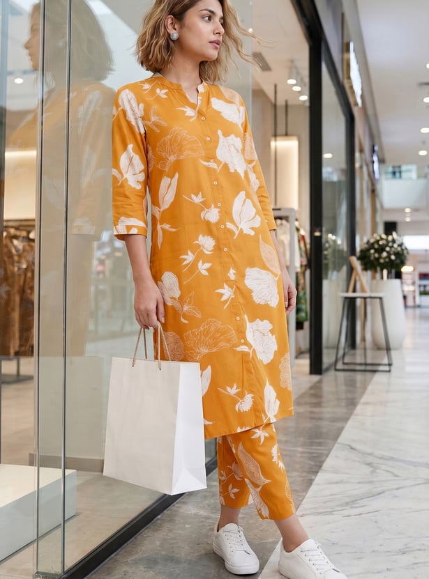 MELANGE Floral Print Straight Kurta Set