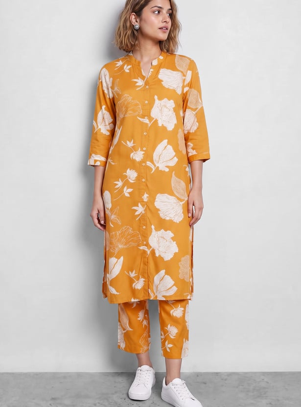 MELANGE Floral Print Straight Kurta Set