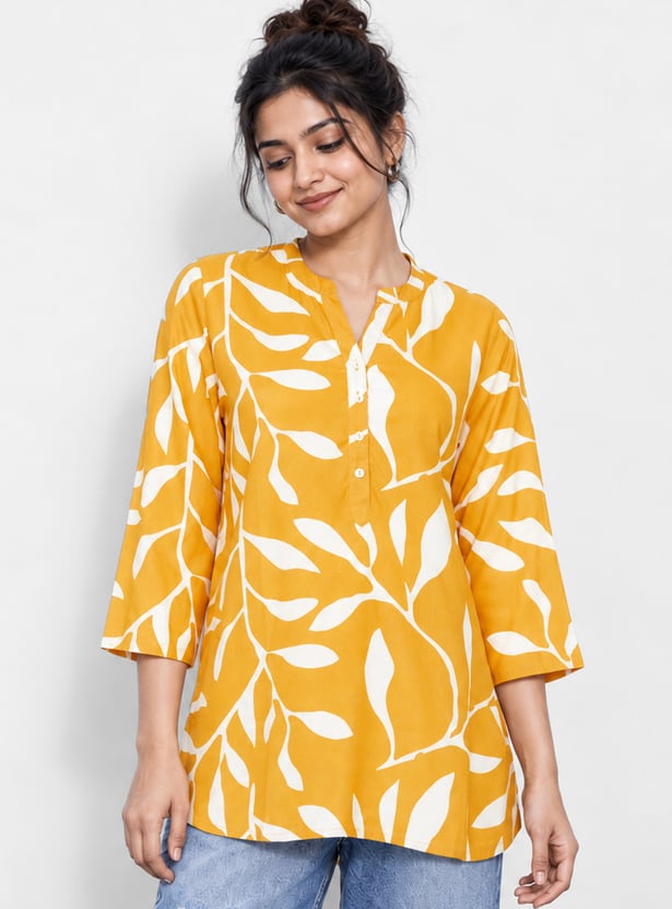 MELANGE Printed Band Collar Straight Kurti