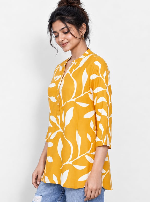 MELANGE Printed Band Collar Straight Kurti