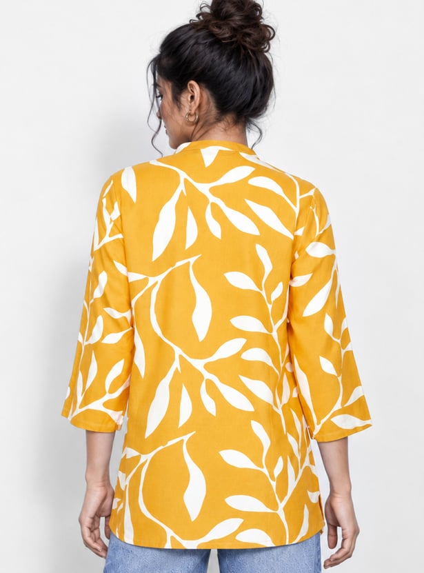 MELANGE Printed Band Collar Straight Kurti