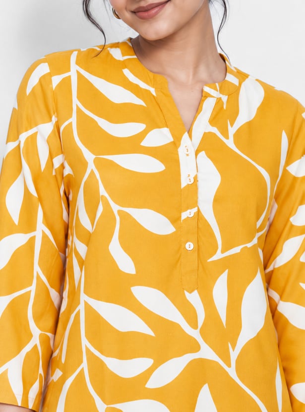 MELANGE Printed Band Collar Straight Kurti