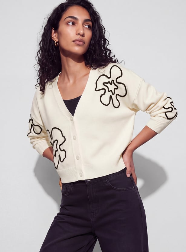 GINGER Printed V-Neck Cardigan