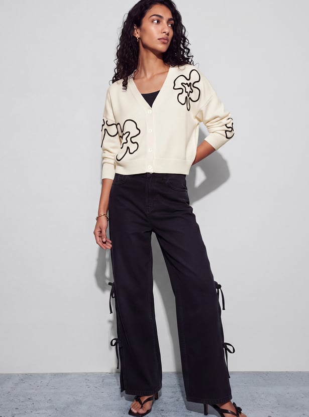 GINGER Printed V-Neck Cardigan