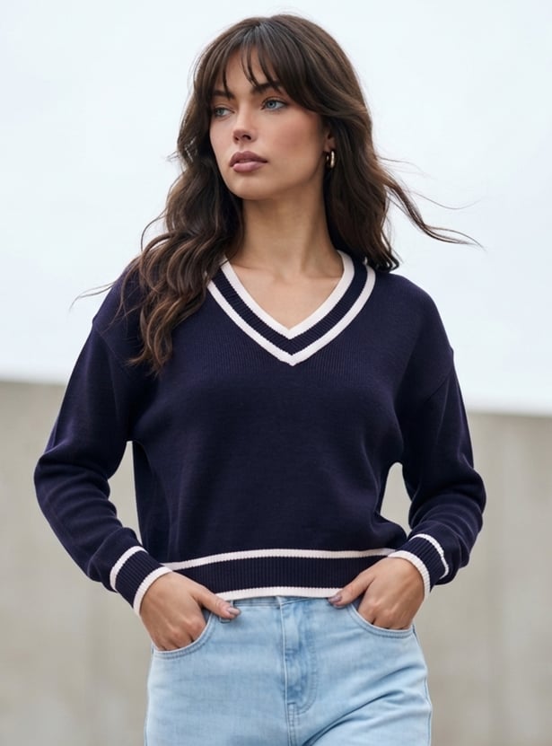 GINGER Striped V-Neck Pullover