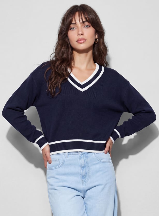 GINGER Striped V-Neck Pullover