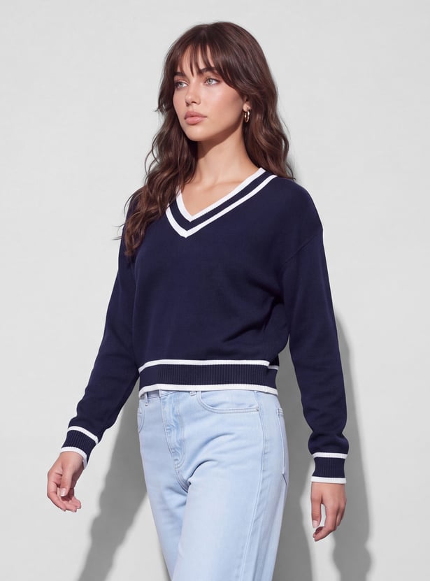 GINGER Striped V-Neck Pullover