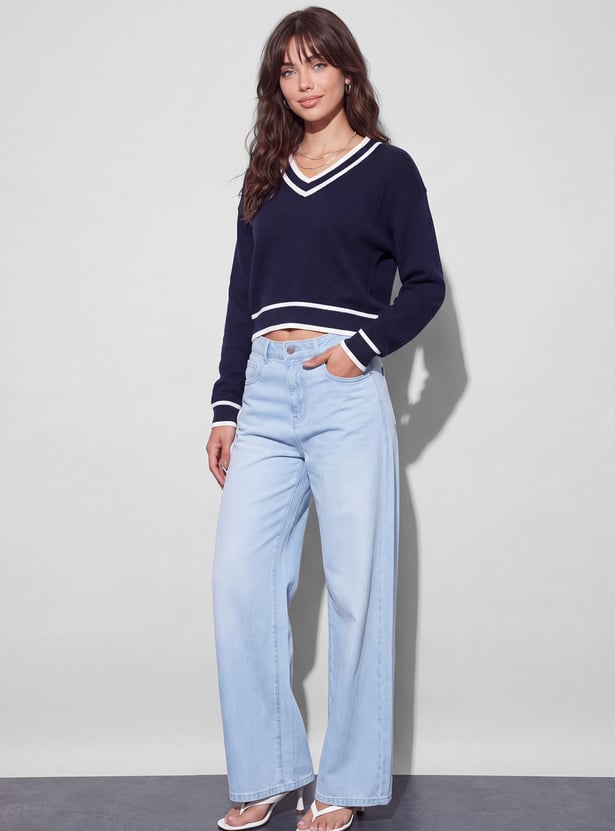 GINGER Striped V-Neck Pullover