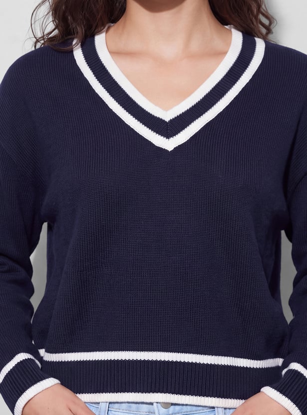 GINGER Striped V-Neck Pullover