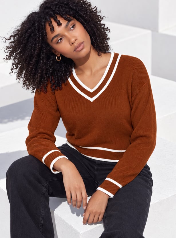 GINGER Striped V-Neck Pullover
