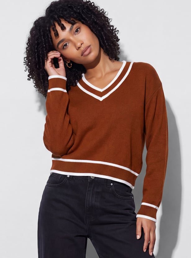 GINGER Striped V-Neck Pullover