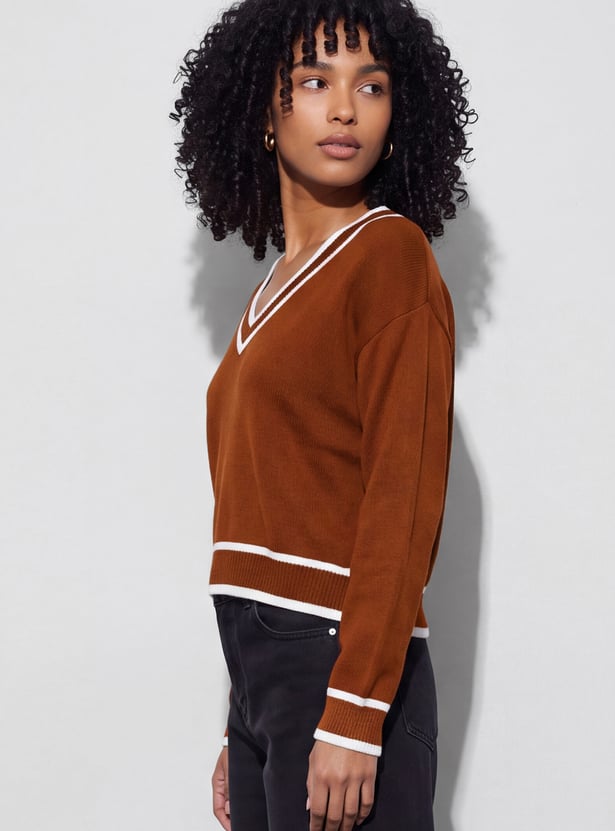 GINGER Striped V-Neck Pullover
