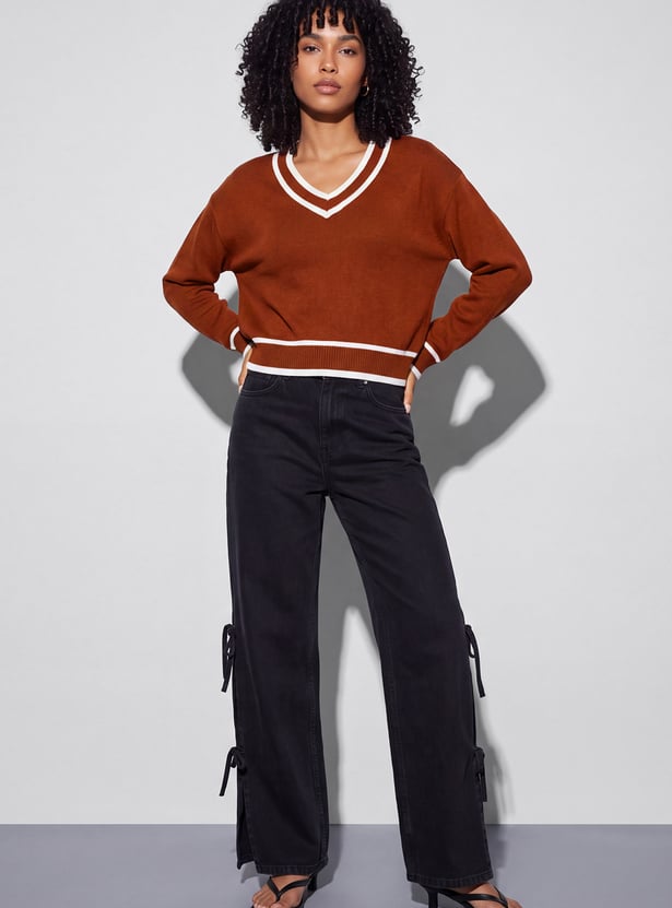 GINGER Striped V-Neck Pullover