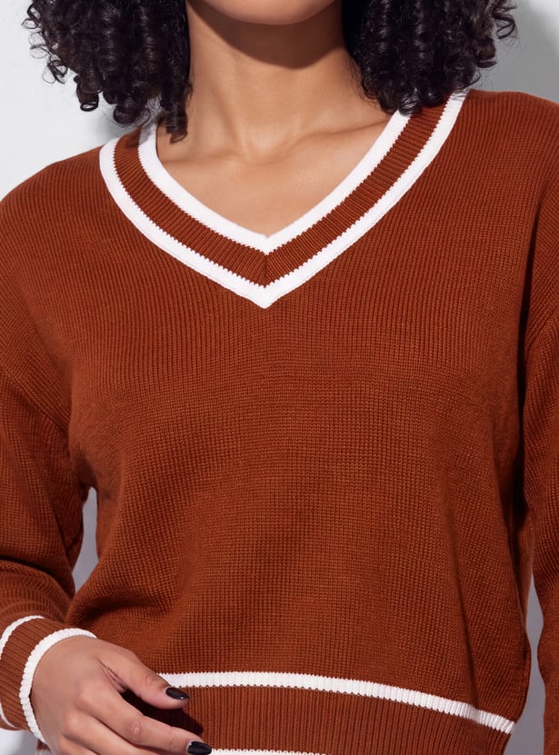GINGER Striped V-Neck Pullover